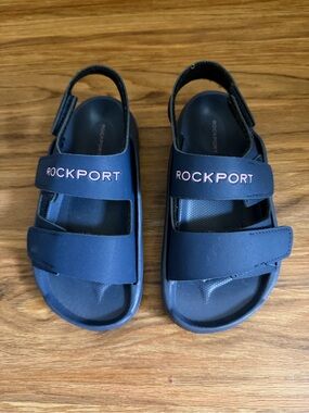 Rockport Kids Navy Blue Velcro Strap Sandals with Pink Logo
